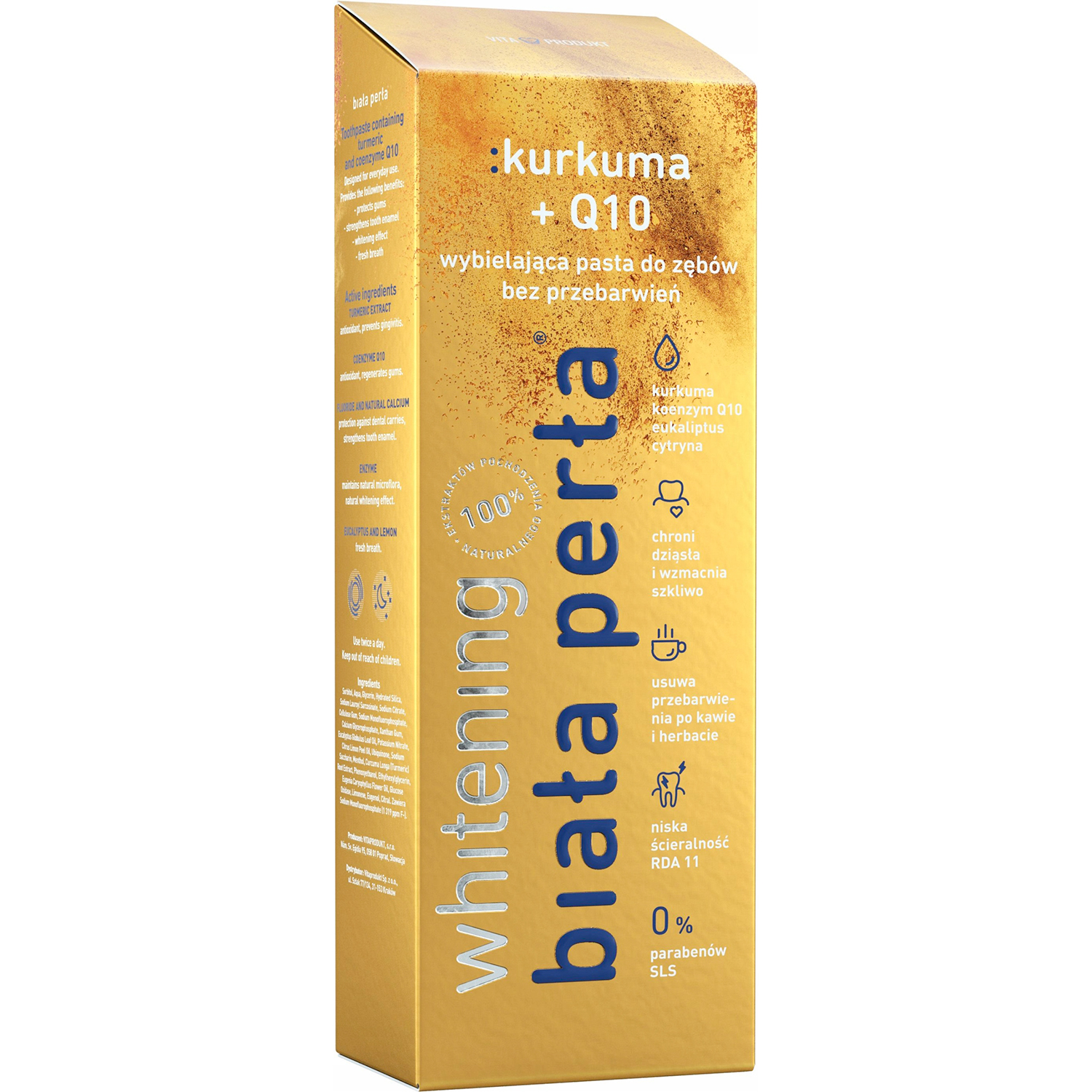 Tandblegning Tandpasta Biala Perla White Pearl Turmeric + Q10 75 ml.