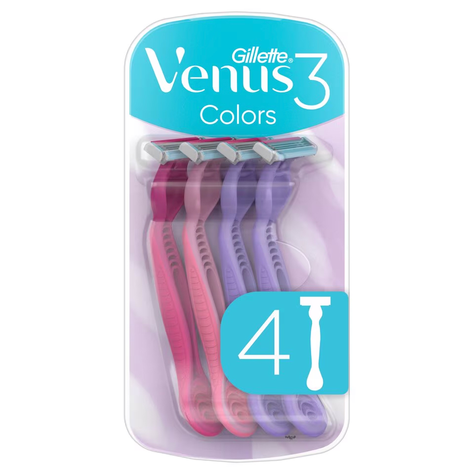 Gillette Venus 3 Einwegrasierer, Farben, 4er-Pack.