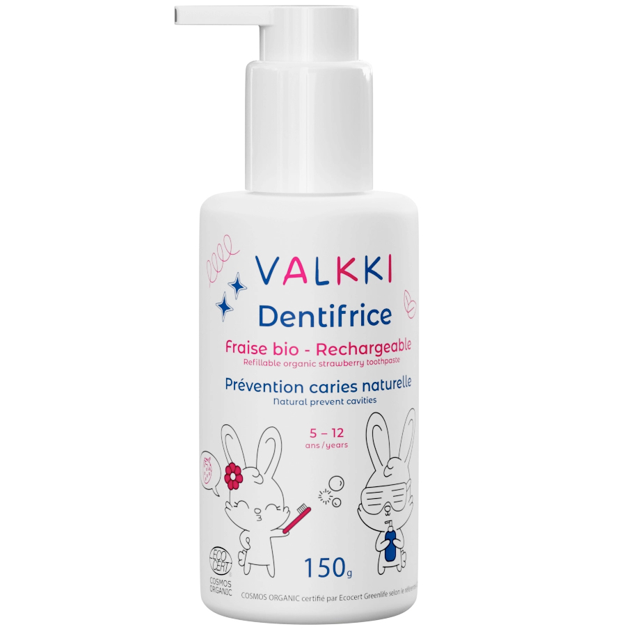 Økologisk Børnetandpasta Valkki Strawberry 150g Pumpeflaske
