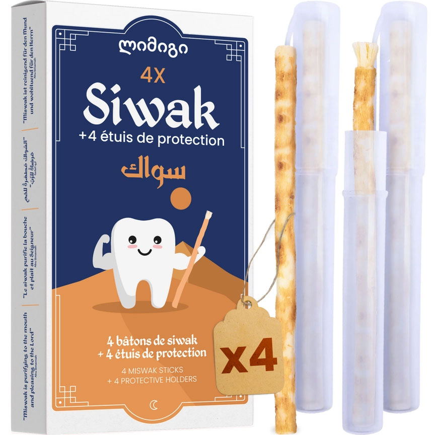 Miswak Sticks 4 Stk. mit Schutz-Etui ORINKO Siwak Sticks 100% Natürliche Zahnbürste