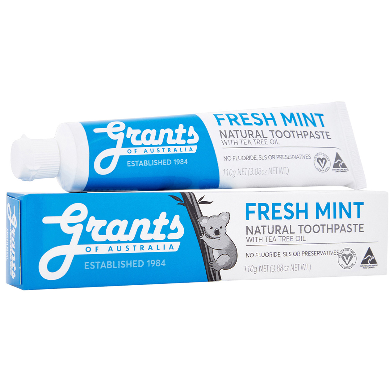 Natürliche Zahnpasta GRANTS Fresh Mint Tea Tree Fluoridfrei, 110 g