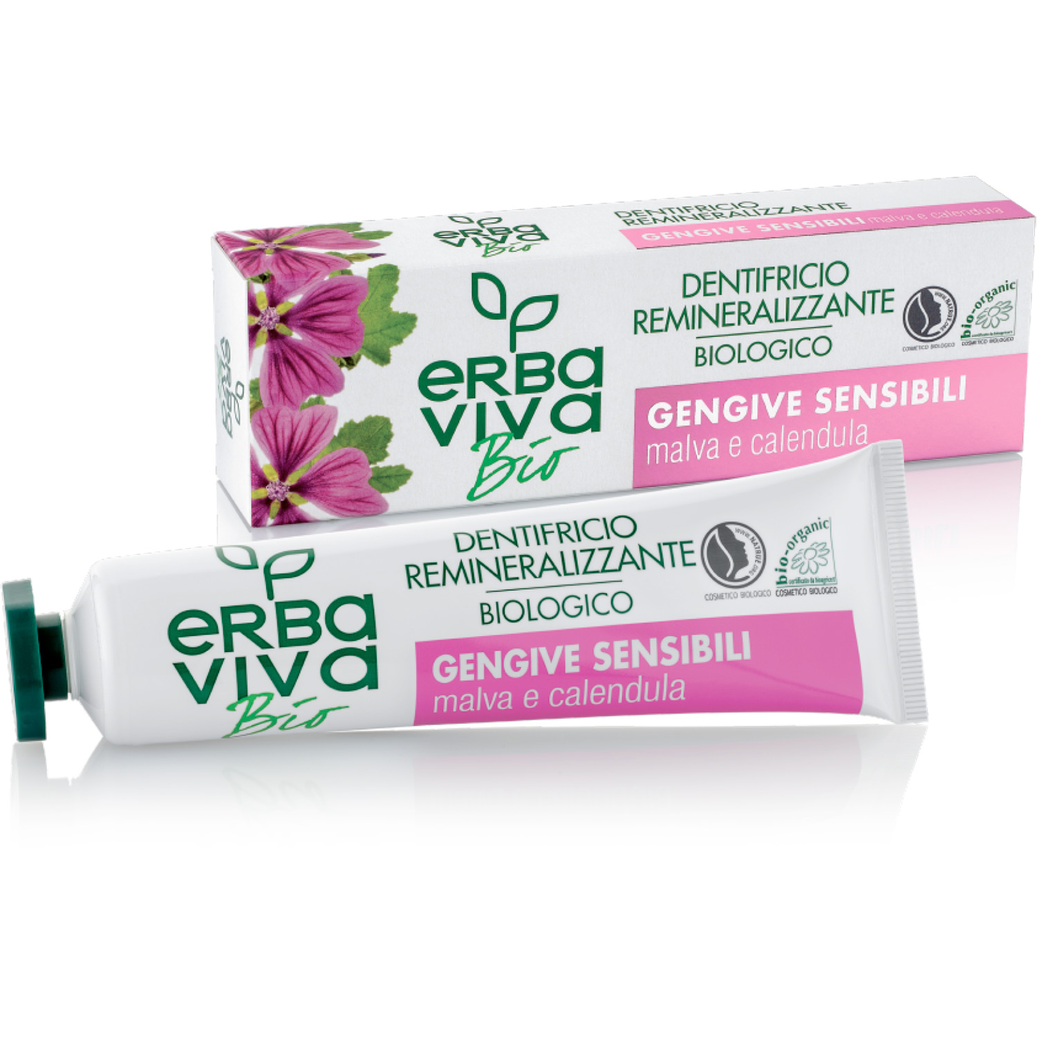 Bio-Zahnpasta Sensitiv ERBA VIVA Malve & Calendula 75 ml.