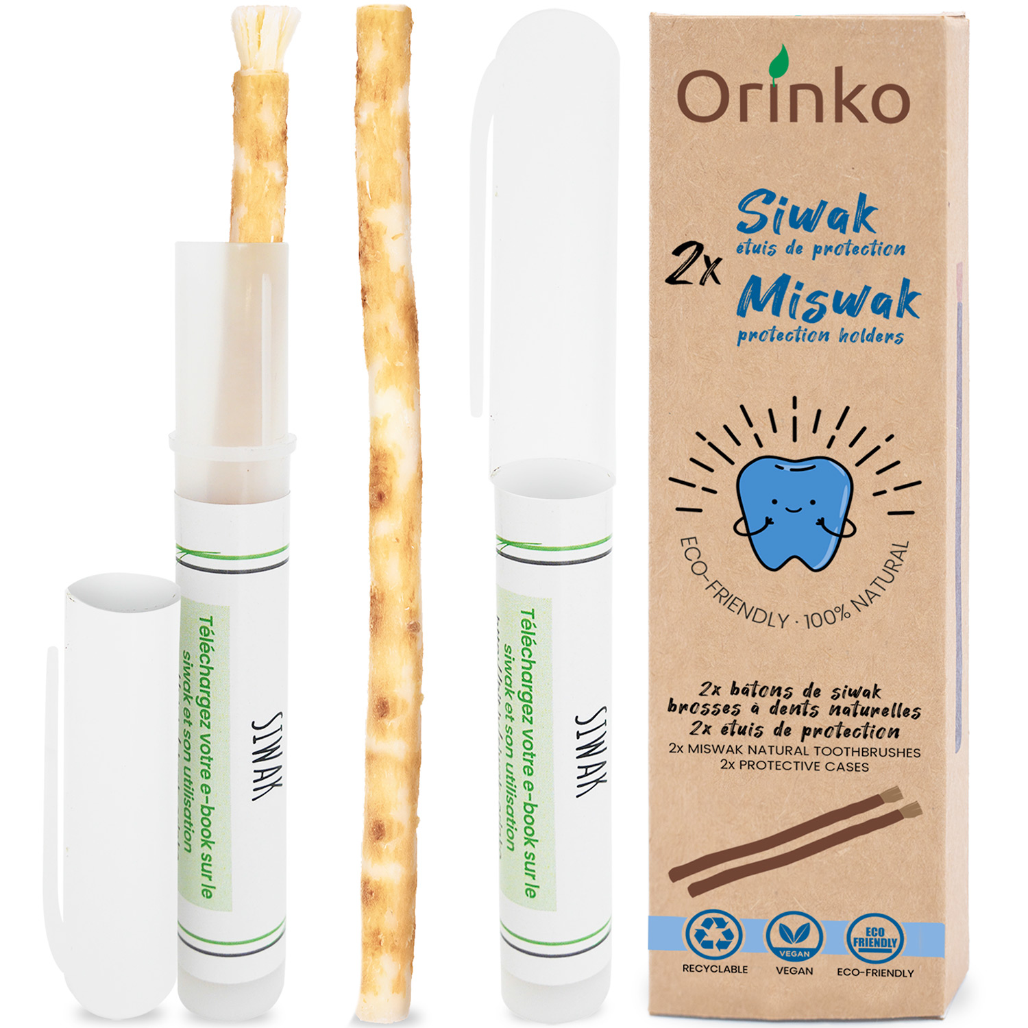 Miswak Stick 2 Stk. mit Schutzhülle ORINKO Siwak Sticks 100 % natürliche Zahnbürste