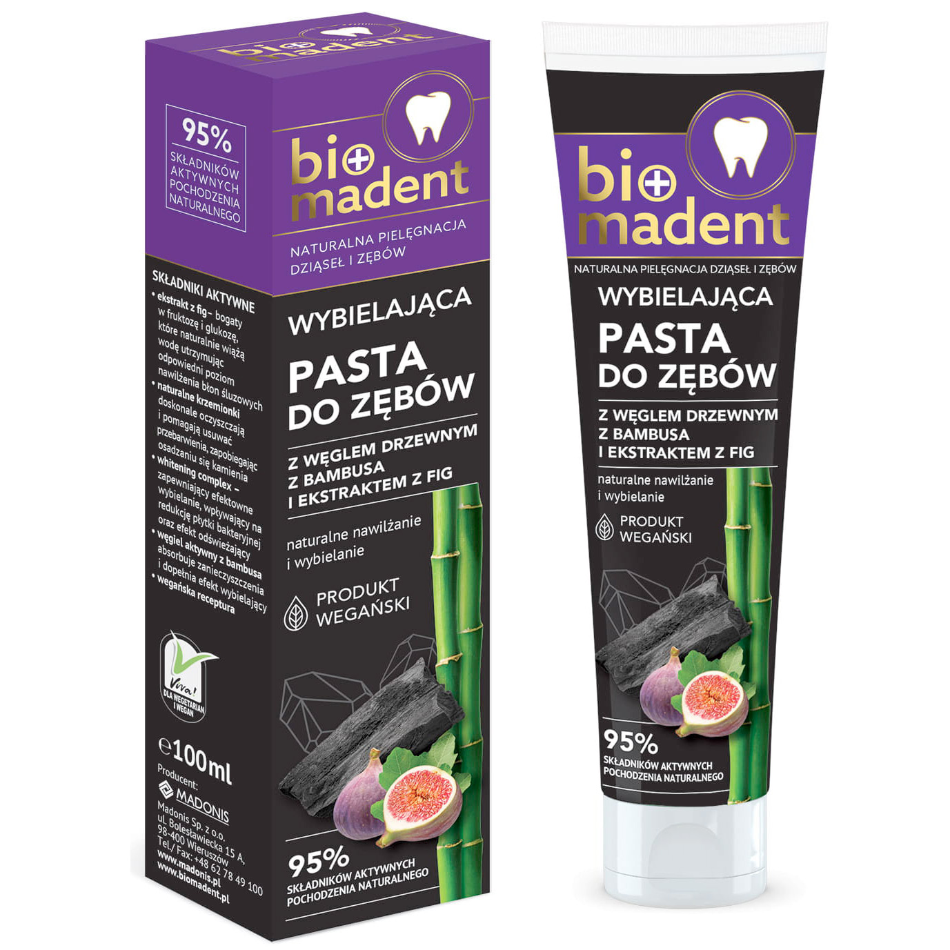 Natürlich Whitening Zahnpasta BIO MADENT Holzkohle und Feigenextrakt 100 ml.
