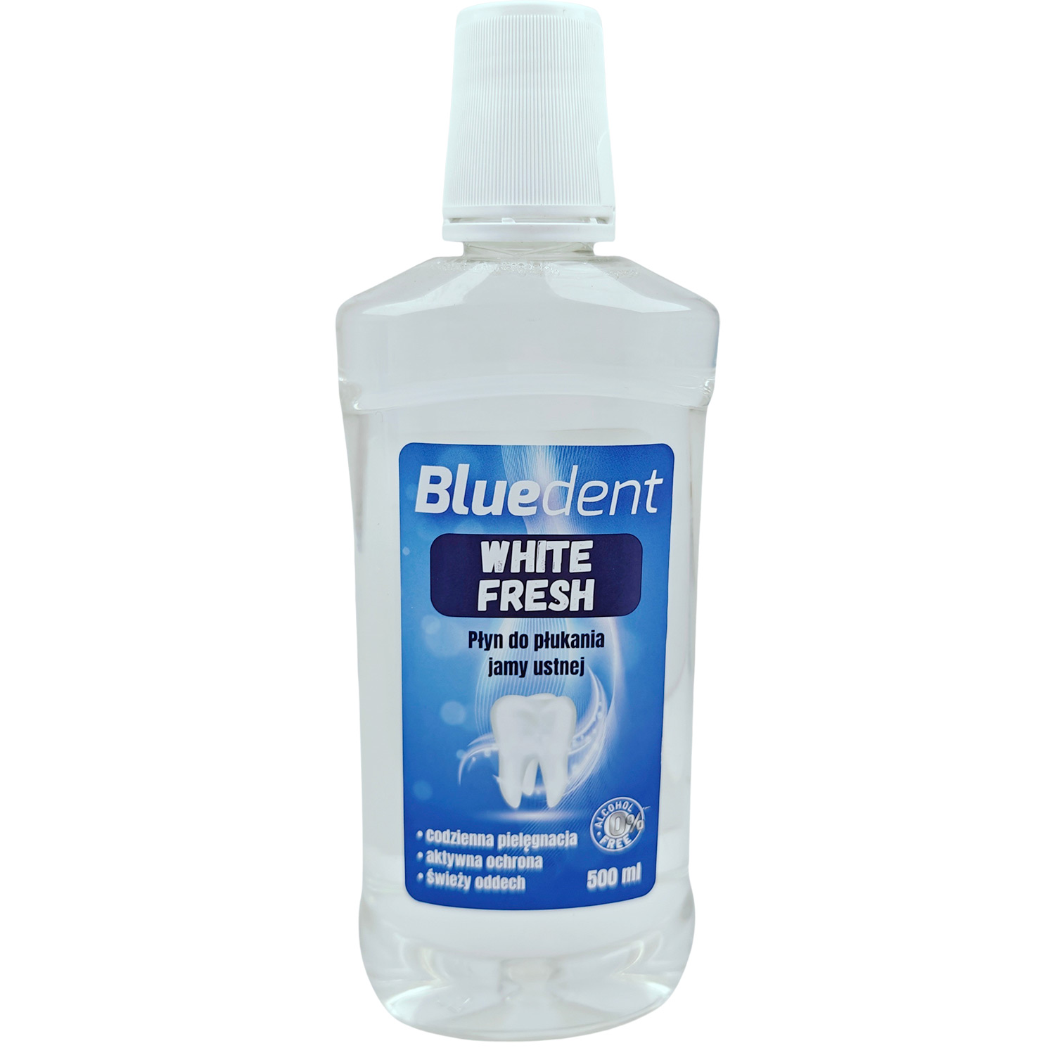 Jammerndes Mundwasser BLUEDENT White Fresh 500 ml.