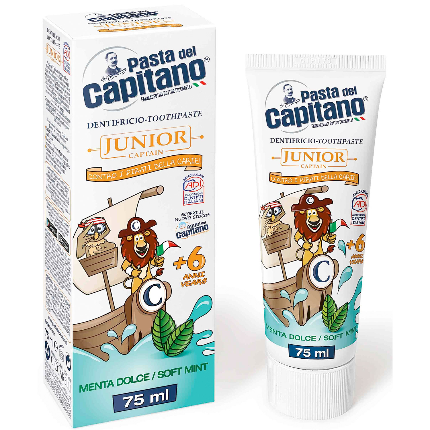 Italienische Kinderzahnpasta PASTA del Capitano Junior Soft Mint 75 ml