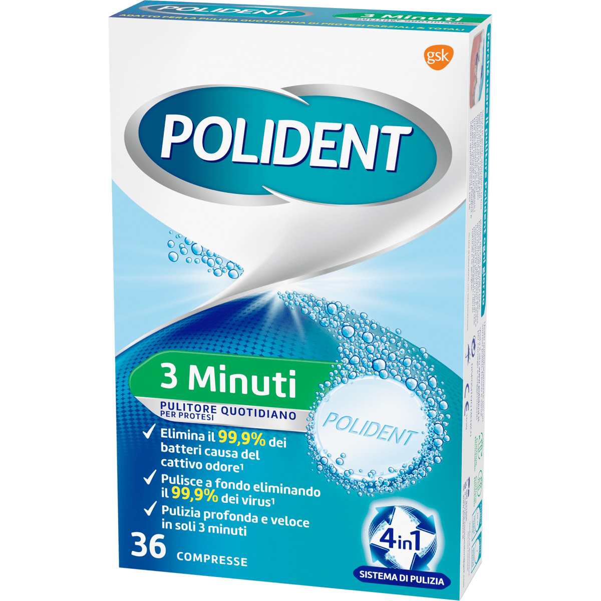 Reinigungstabletten für Prothesen POLIDENT 3 Minute 36 Stk.