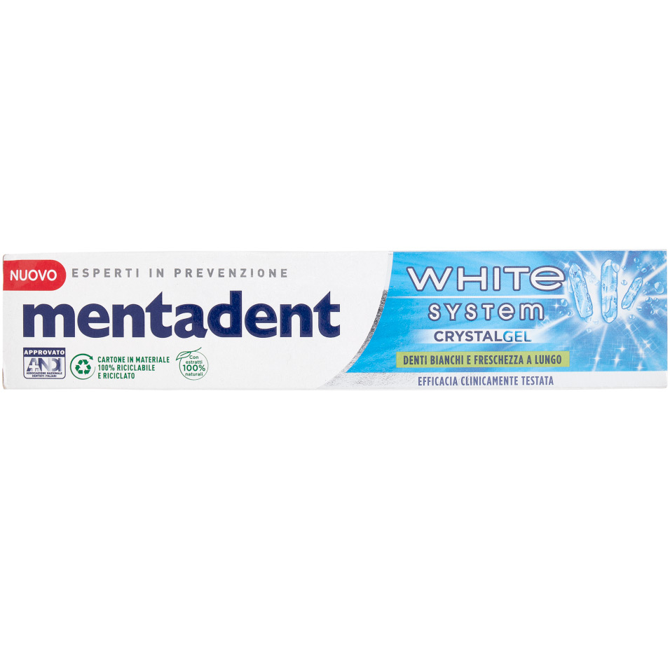 Whitening Zahnpasta MENTADENT Crystal Gel White System 75 ml.