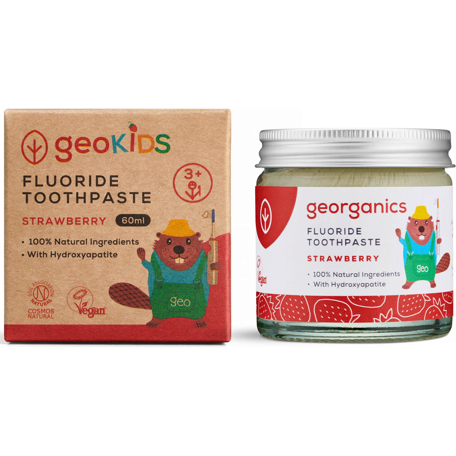 Naturlig Børnetandpasta GEORGANICS Strawberry Fluorid 60 ml