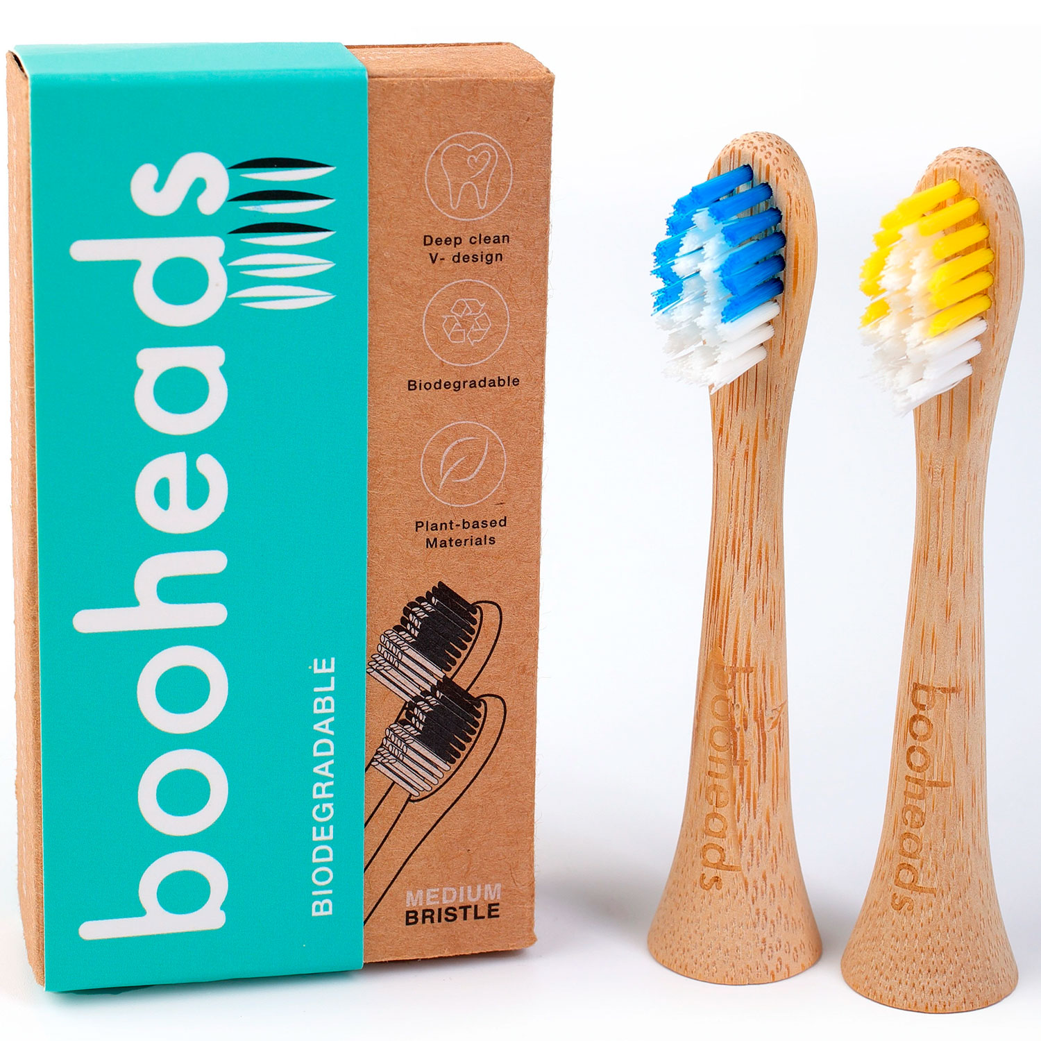 Booheads Bambusbürstenköpfe für Philips Blau + Gelb