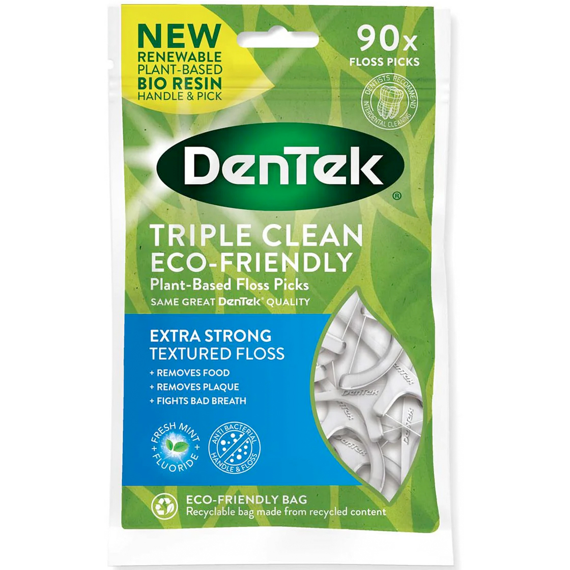 Zahnseidenklammern auf pflanzlicher Basis 90 Stk. DenTek Eco Triple Clean Floss -Picks