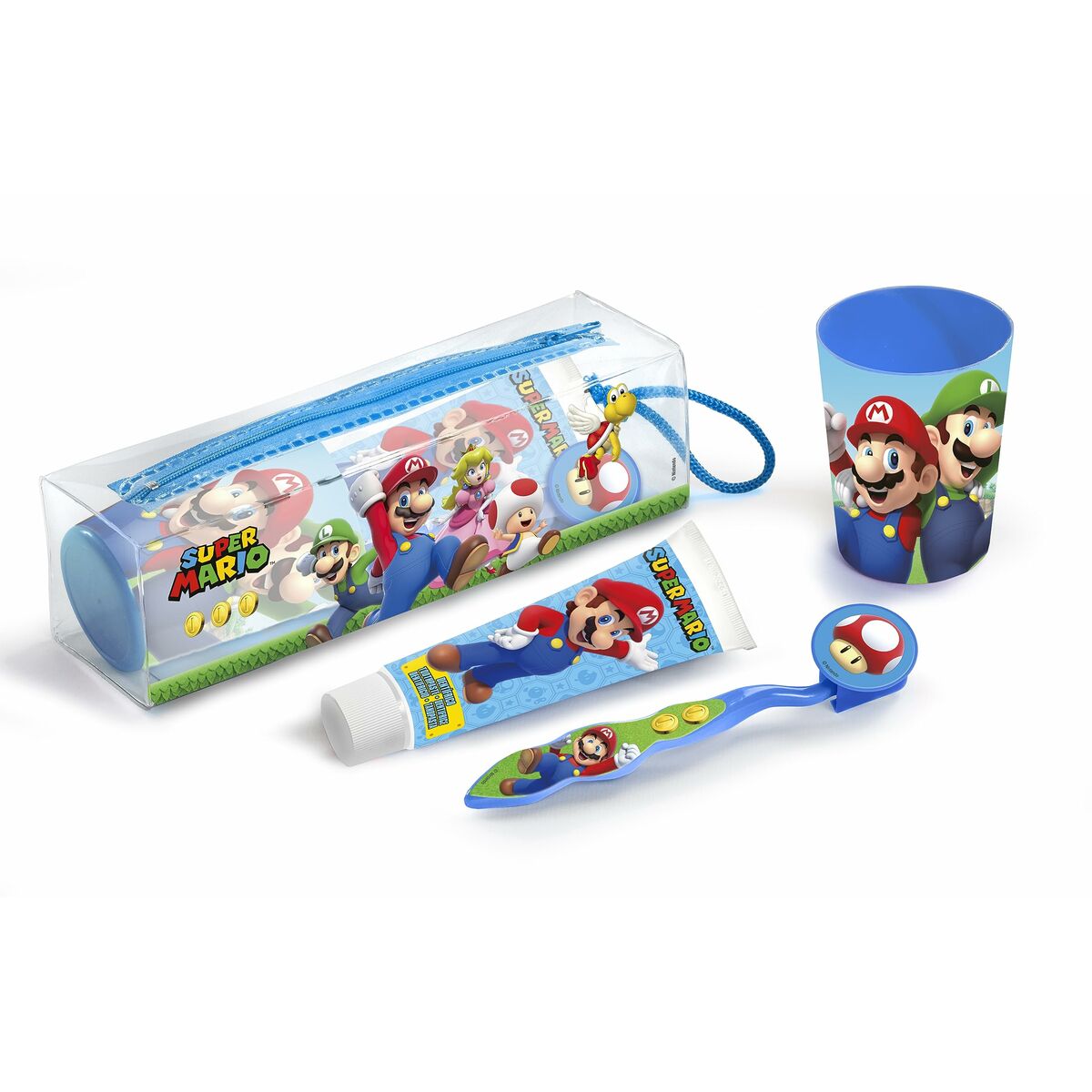 SUPER MARIO Tandbørste + Tandpasta + Tandkrus + Etui LORENAY