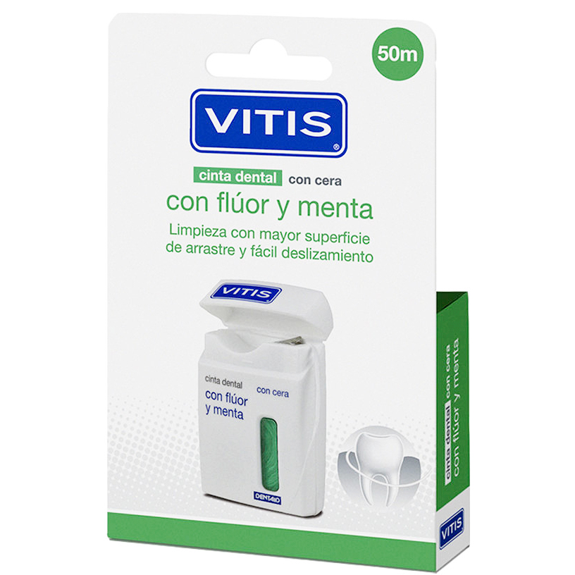 Zahnseide ohne PFAS 2 x 50 mtr. VITIS Dental Tape Waxed Fluor + Mint