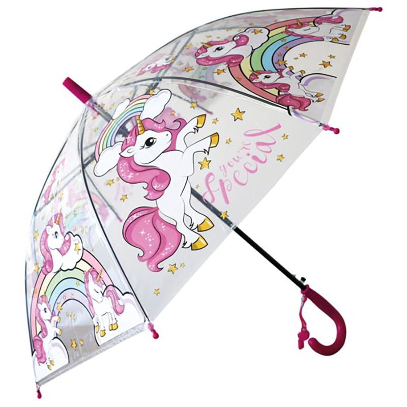 Paraply til Børn Transparent Unicorn Motiver Farvet Håndtag