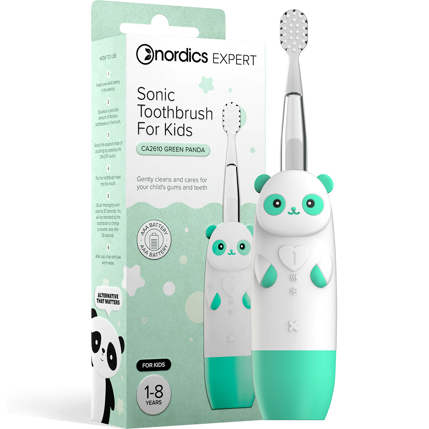 El-tandbørste til Børn NORDICS Sonic Batteri Green Panda