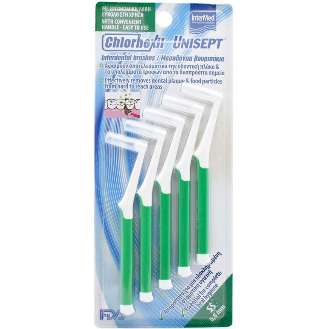 Chlorhexil Unisept Mellemrumsboerster 5 stk. SS 0,8 mm - Chlorhexil Mellemrumsbørster