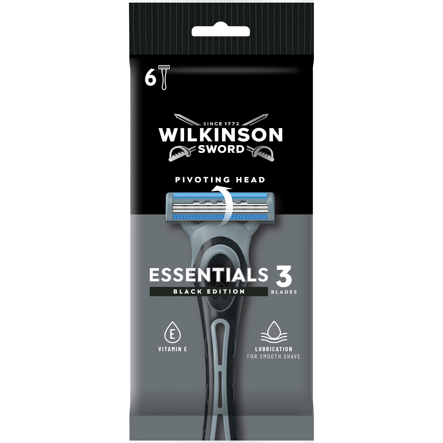 Wilkinson Sword Essentials 3 Black Edition Einwegrasierer, 6 Stk.