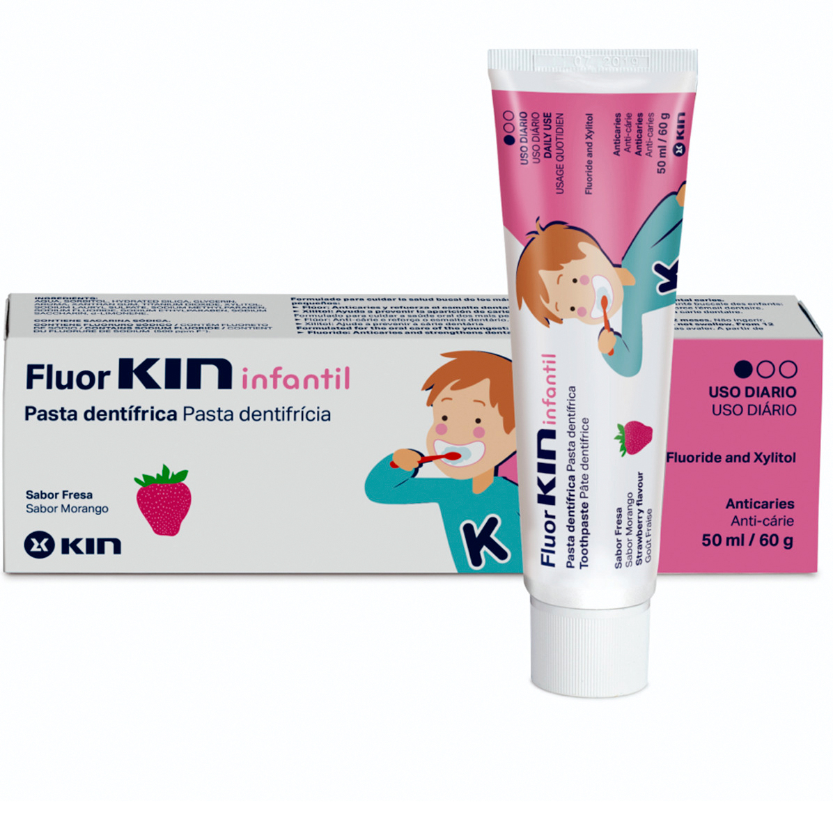 Kinderzahnpasta KIN Infantil Fluorid + Xylitol Strawberry 50 ml