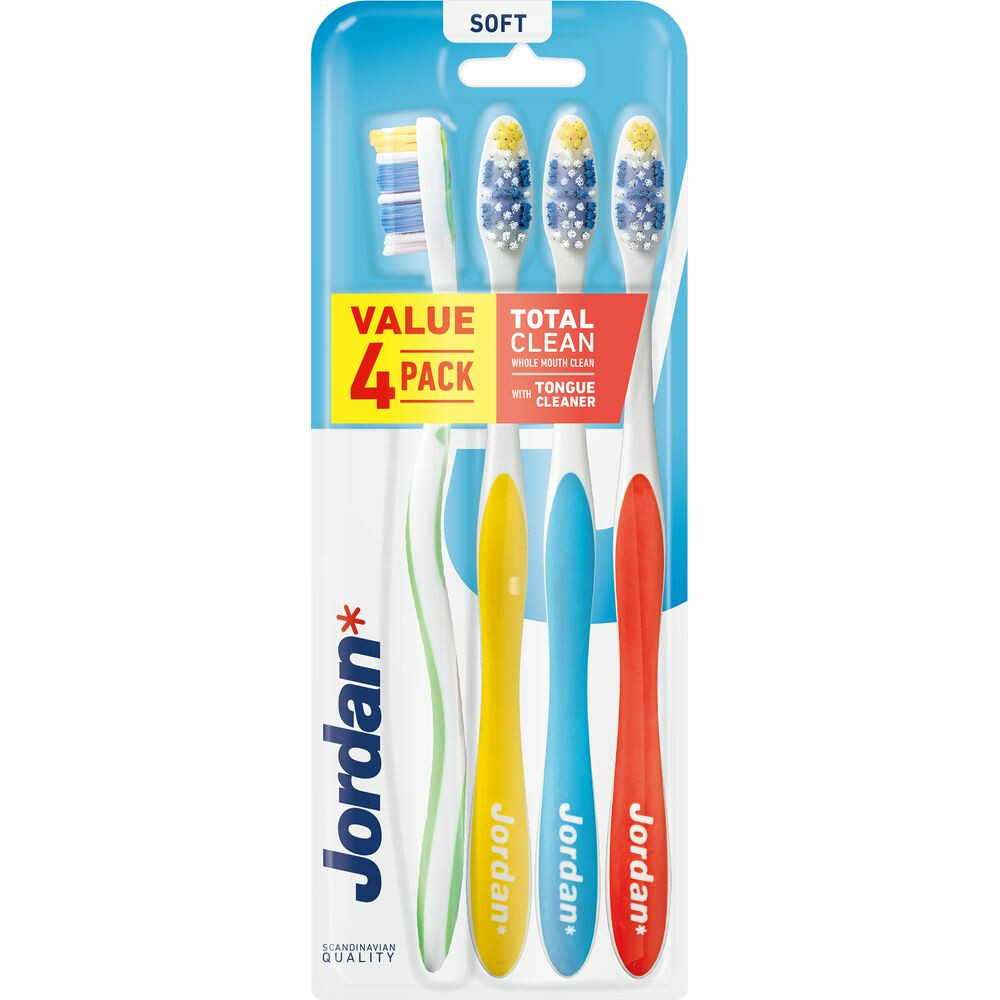 4 Stück Jordan Total Clean SOFT Zahnbürsten - weiche Borsten