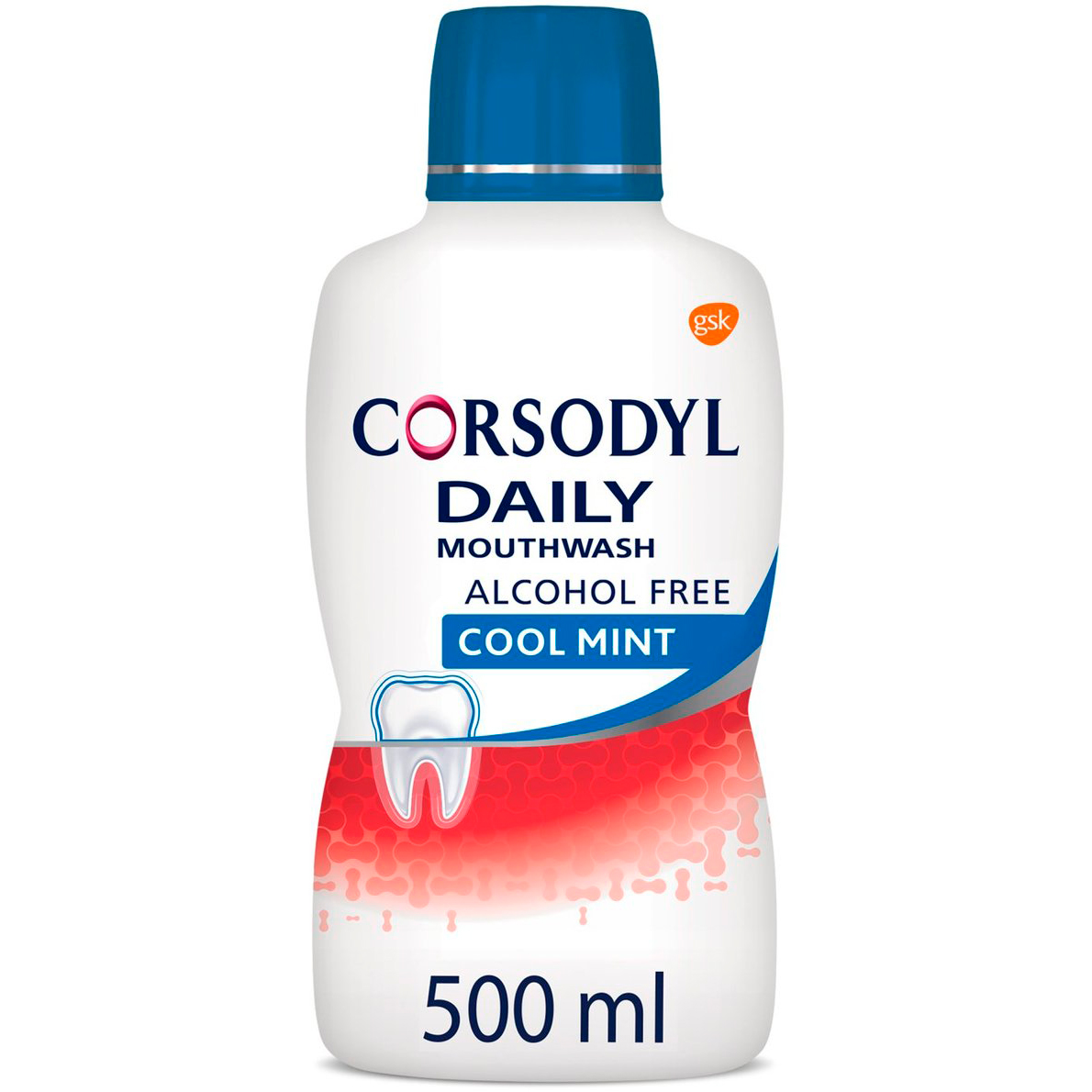 Mundspülung mit Chlorhexidin 0,06 % CORSODYL Daily Cool Mint 500 ml.
