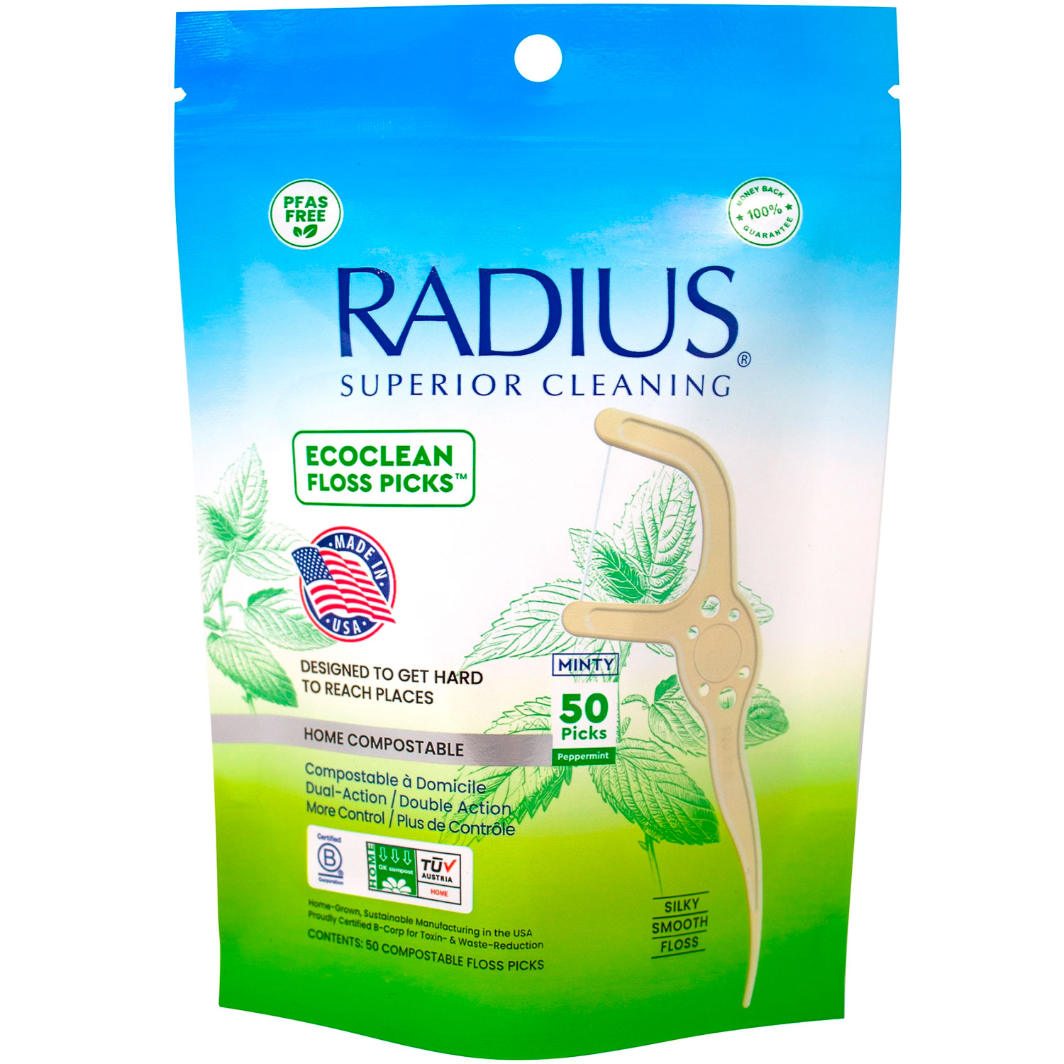 Kompostierbare Zahnseide-Sticks RADIUS EcoClean Floss Picks 50 Stk.