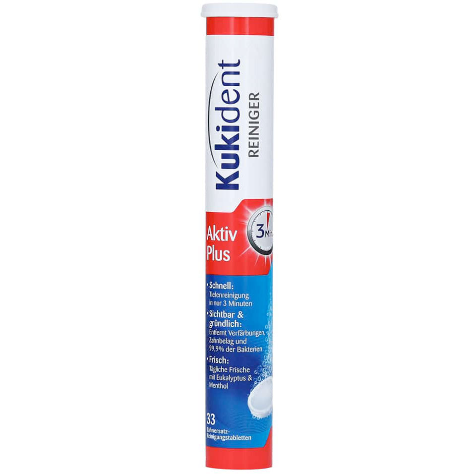 Kukident Aktiv Plus Rense-tabletter til protese 33 stk.