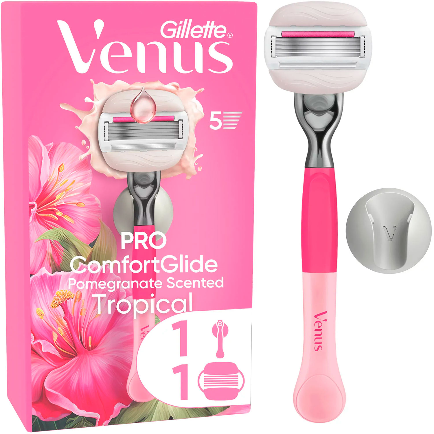 Gillette Venus Pro Comfortglide Tropical Rasierer + Wandhalterung