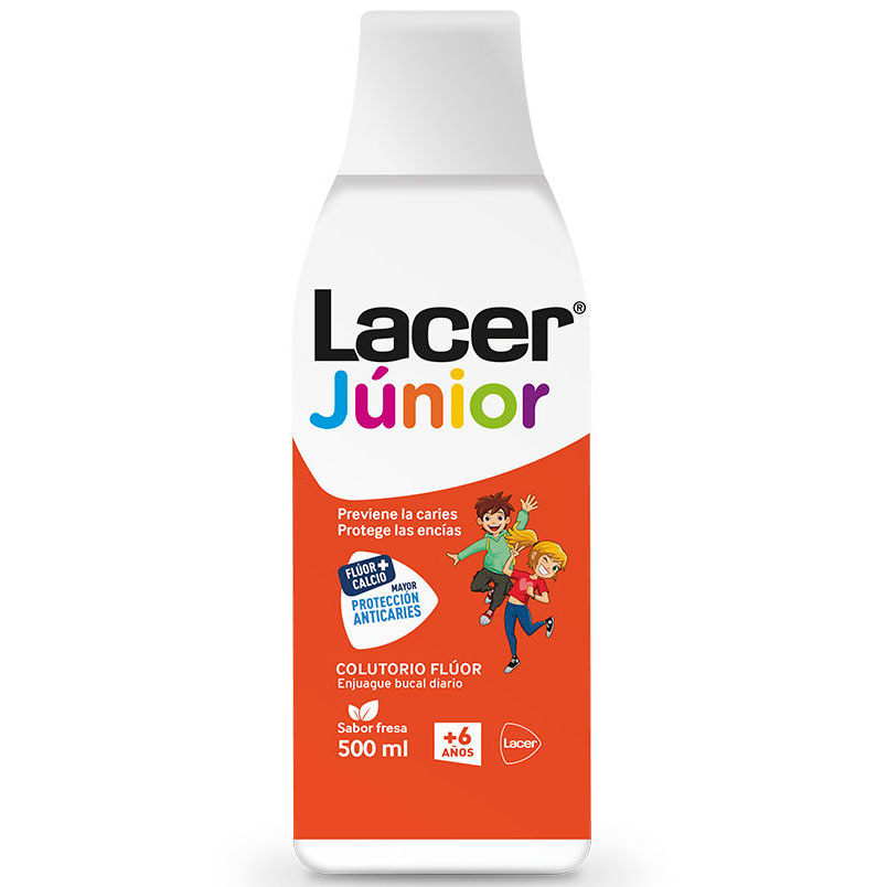 Mundspülung für Kinder LACER Junior Xylitol Fluorid Strawberry 500 Flavour