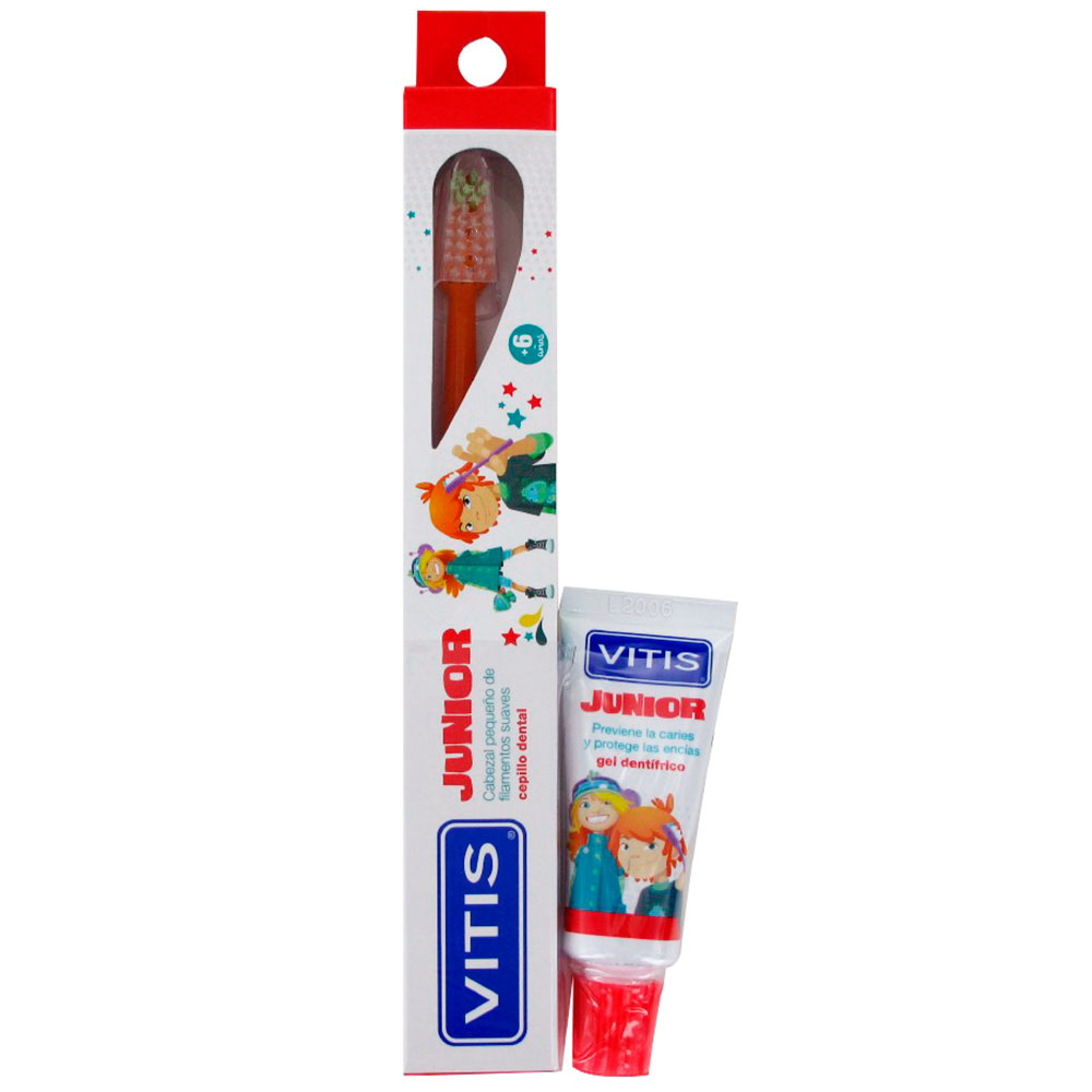 Vitis Kinderzahnbürste + Zahnpasta Junior Gel Tutti Frutti GRÜN