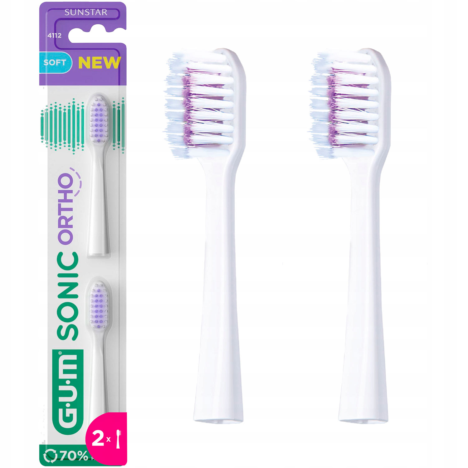 GUM Sonic Ortho Børstehoveder 2 stk. Refill - GUM Børstehoveder - Tandbørster
