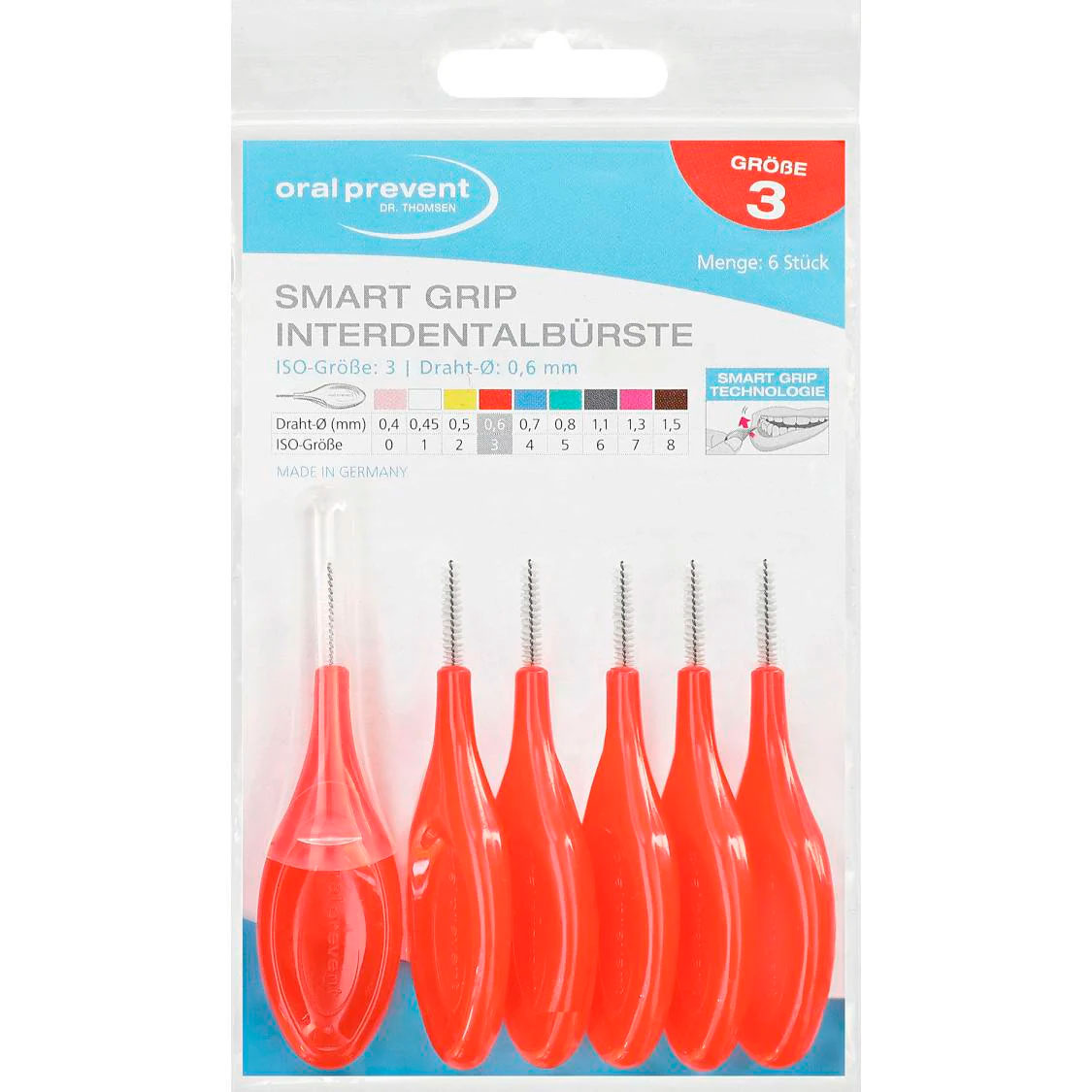 Interdentalbürsten ORAL PREVENT 6 Stk. Smart Grip 0,60 mm ISO 3