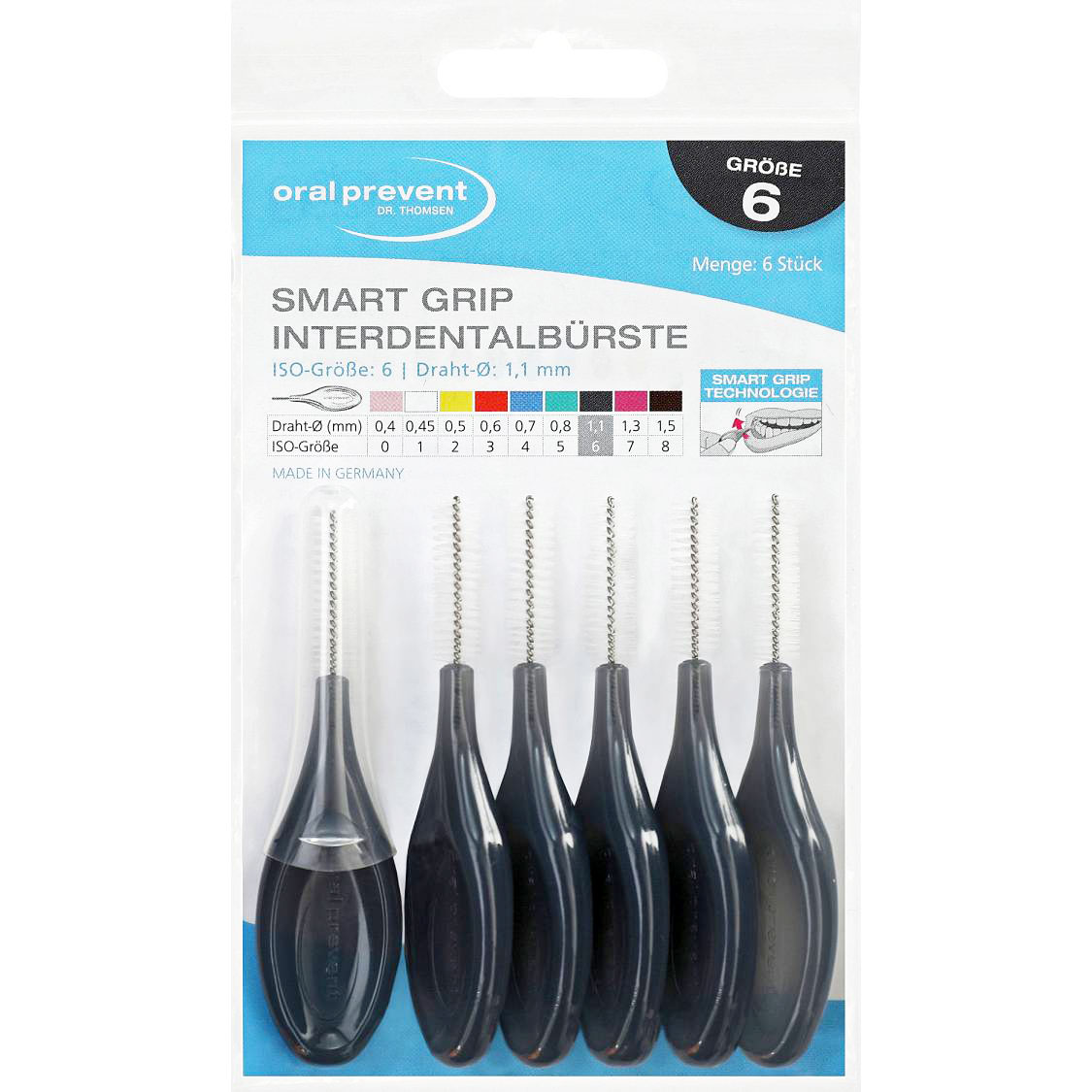 Interdentalbürsten ORAL PREVENT 6 Stk. Smart Grip 1,1 mm ISO 6