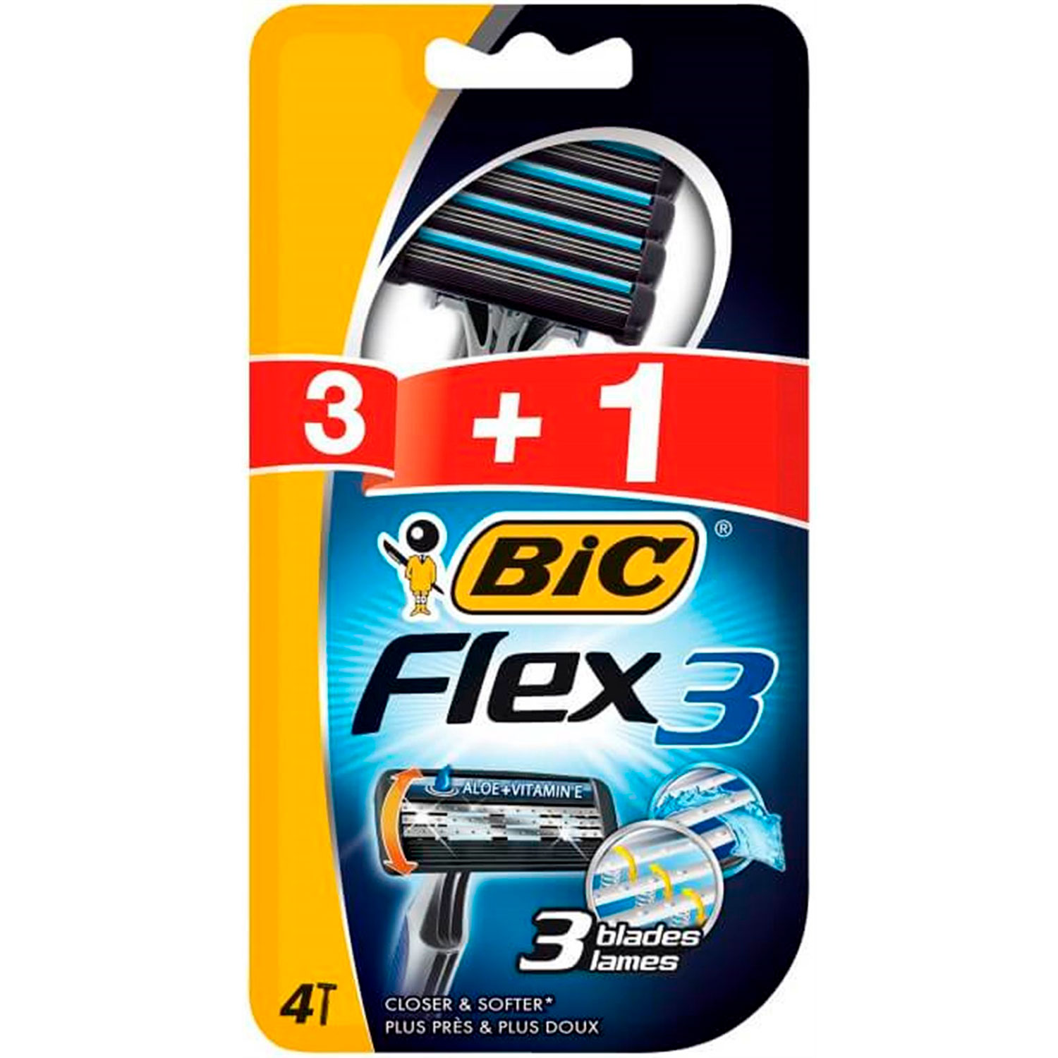 BIC Flex 3 Comfort Engangsskrabere Aloe Vera + E-Vitamins 4 stk.