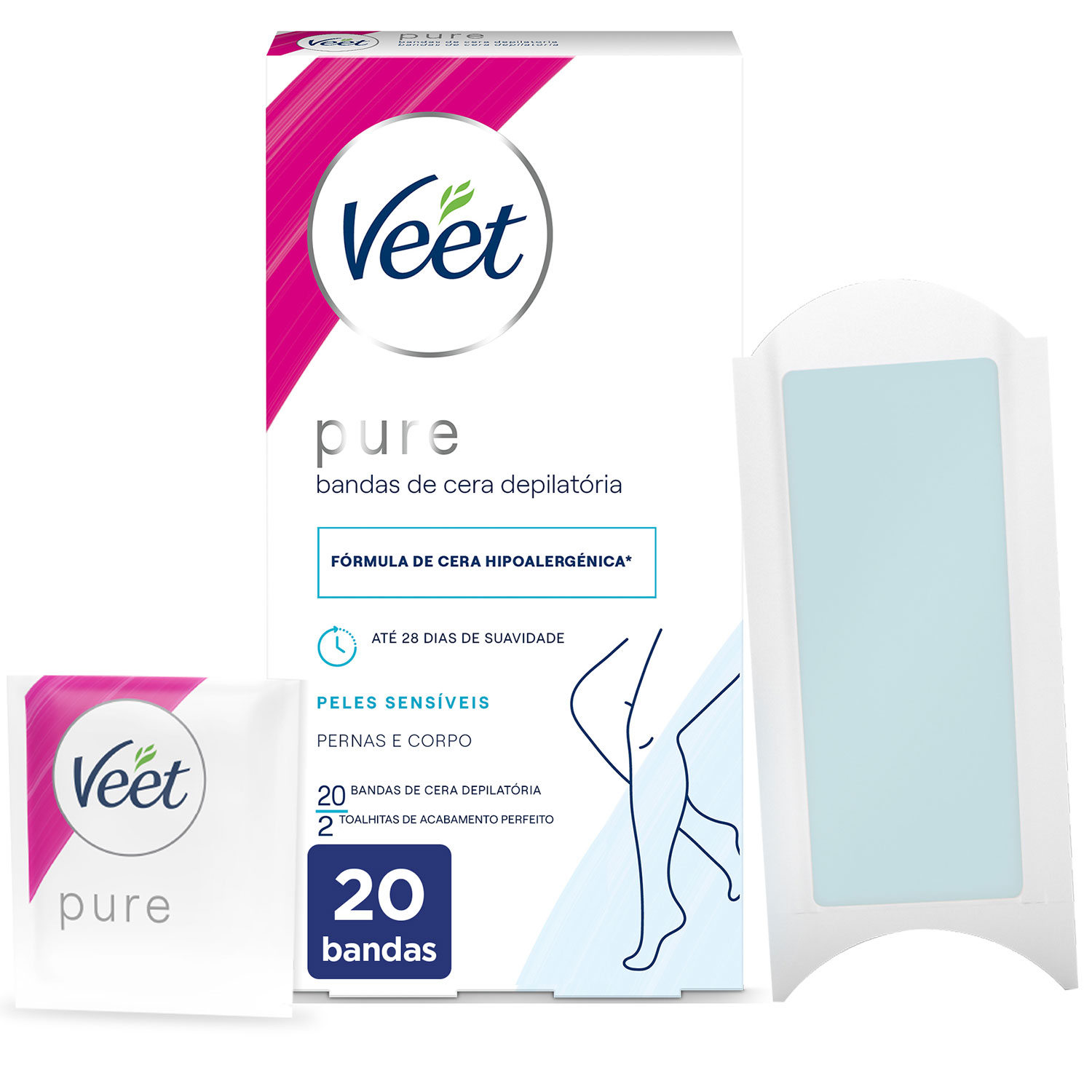 Veet Pure Kaltwachsstreifen Beine & Körper Sensitive Haut 20 Stk.