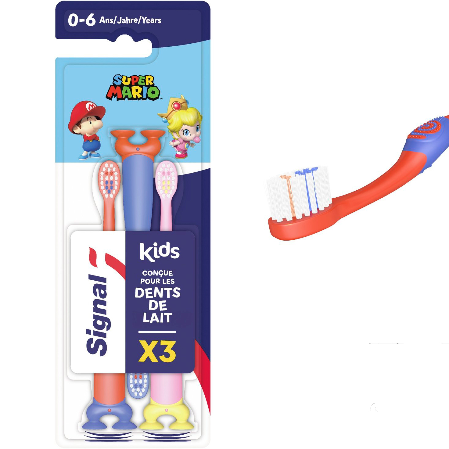 Super Mario Kinderzahnbürsten 3er Set SIGNAL Kids 0-6 Jahre