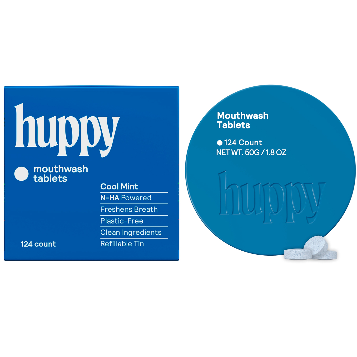 Natürliche Xylitol Mundspültabletten HUPPY Cool Mint Dose 124 Stk.