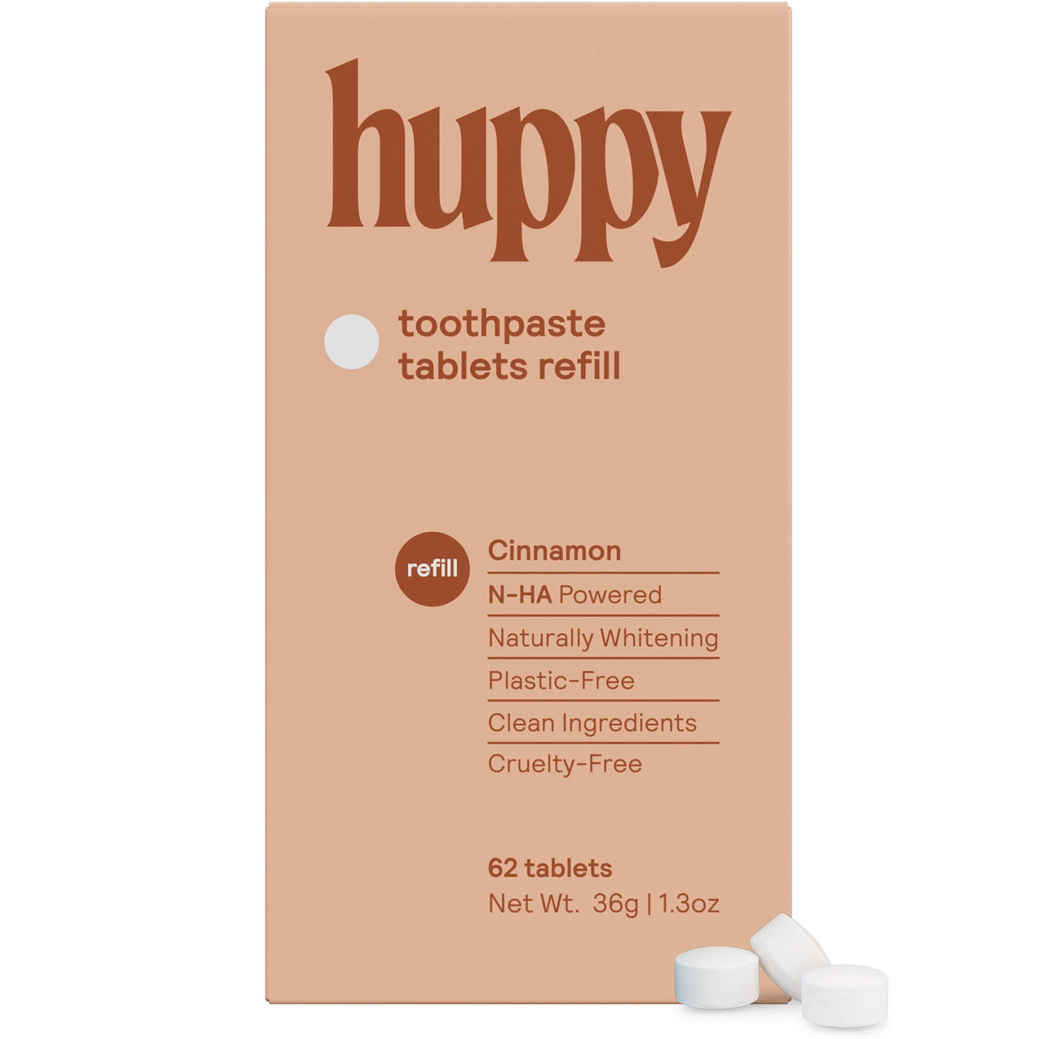 Natürliche Xylitol-Zahnpasta-Tabletten HUPPY Hydroxylapatit- Cinnamon Refill 62 Stk.