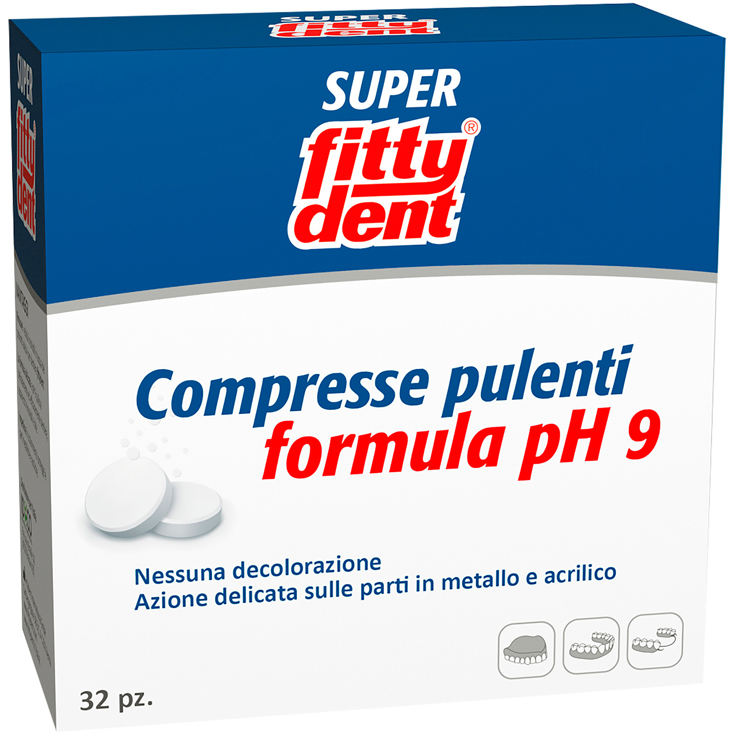 Reinigungstabletten für Zahnprothesen FITTYDENT Formula pH 9 32 Stk.