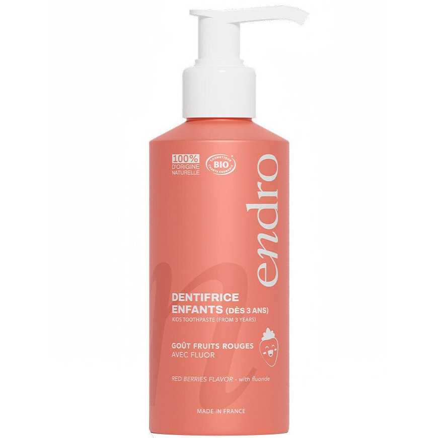 Naturlig Børnetandpasta ENDRO Red Berries Fluor Alubeholder m/pumpe 175g