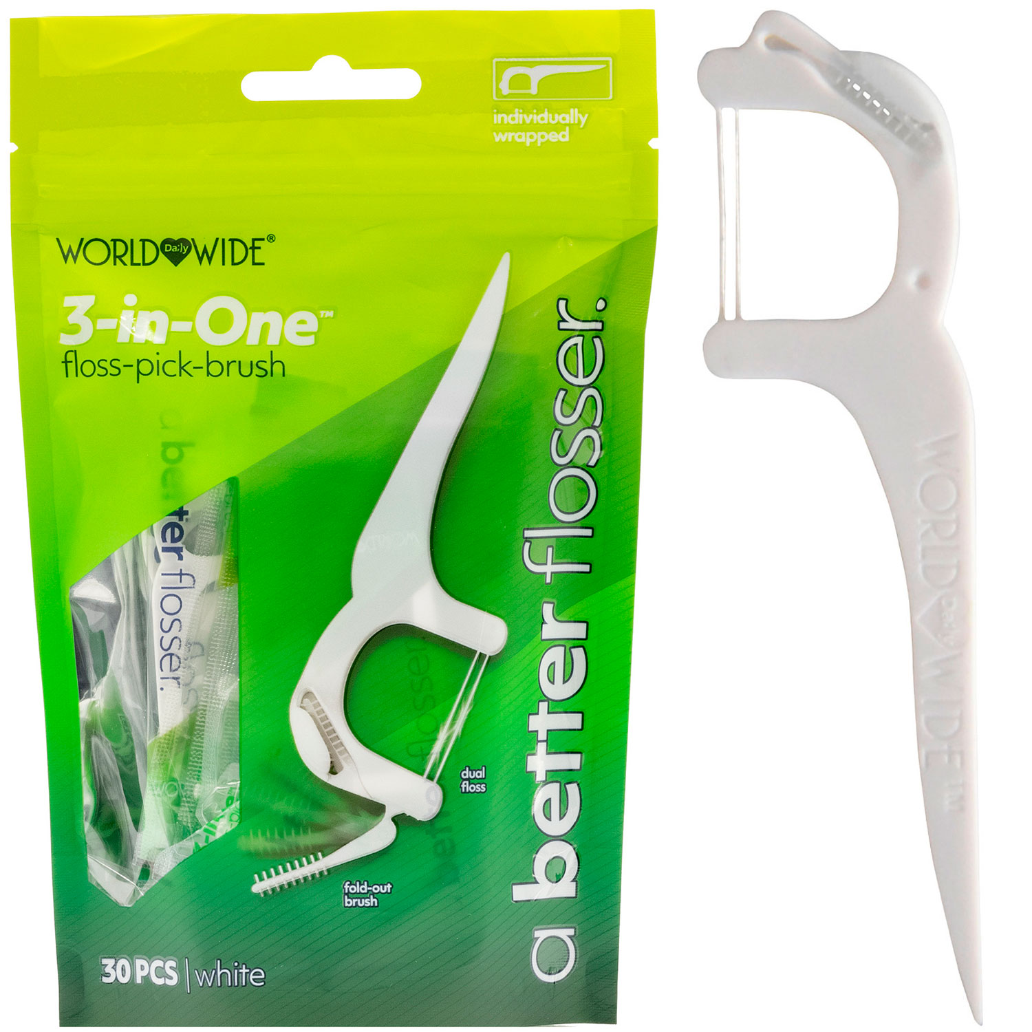 Zahnseidehalter WDW 3-in- One Flush-Pick- brush 30 Stk. WEISS