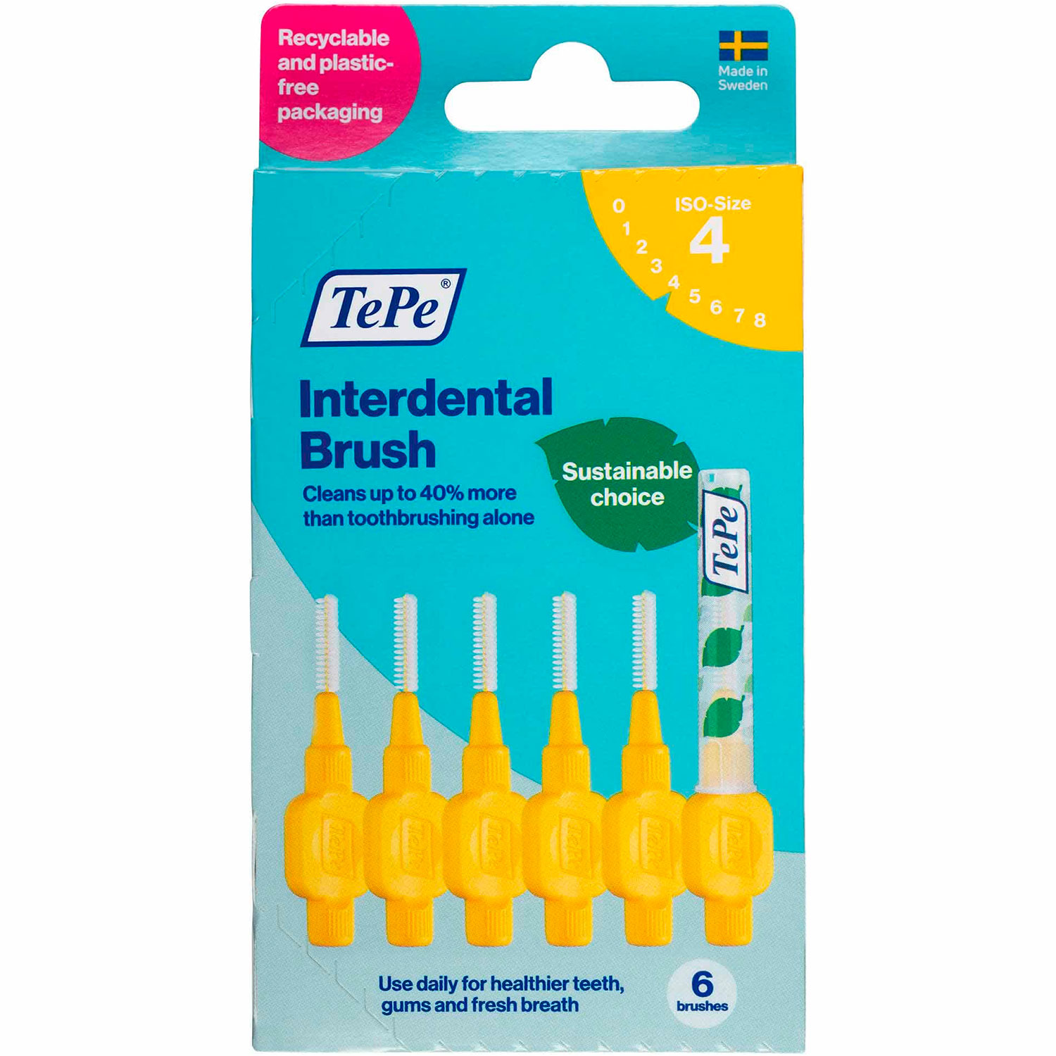 TePe Interdentalbürsten Original 6 Stück Gelb 0,7 mm. ISO 4