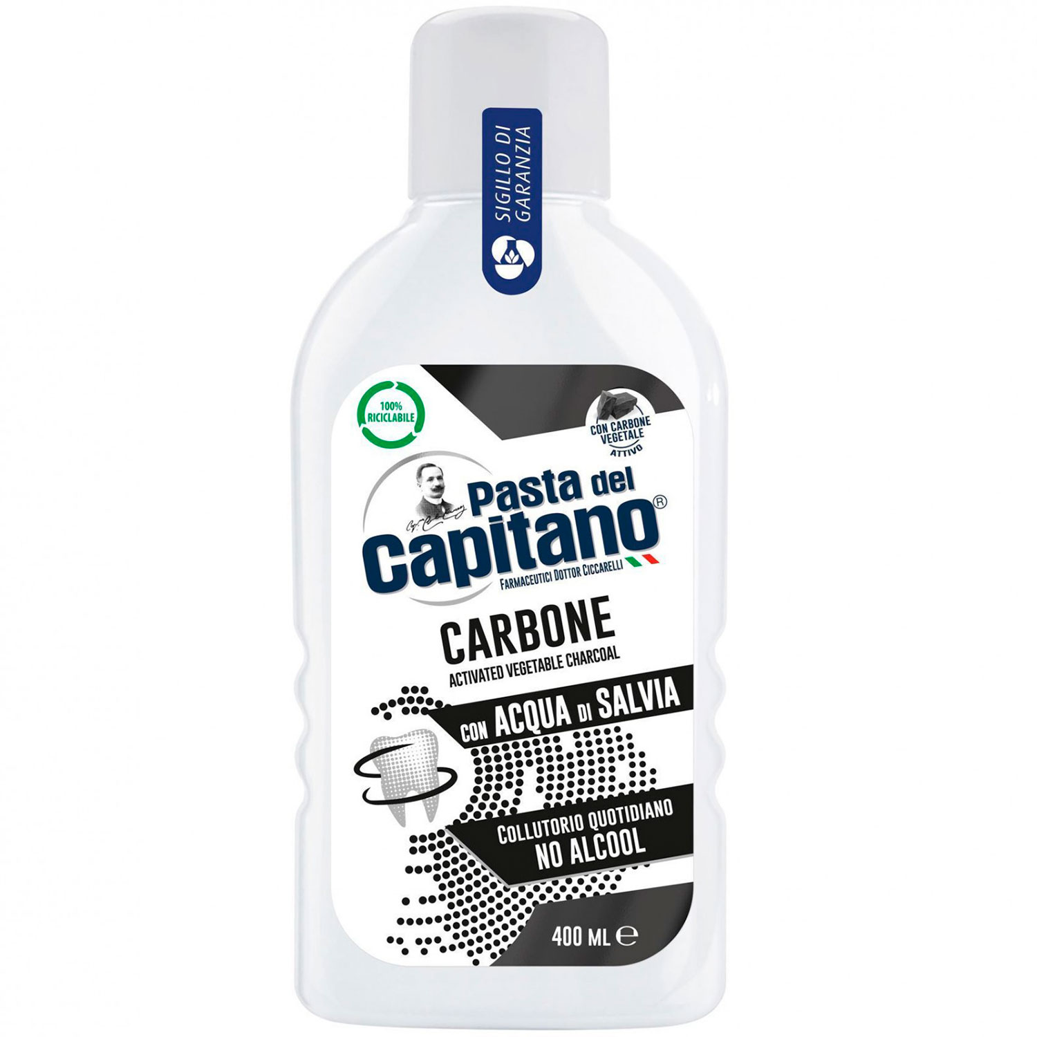 Whitening Mundskyl PASTA del CAPITANO Charcoal & Salvie 400 ml. - Pasta del Capitano Mundskyl