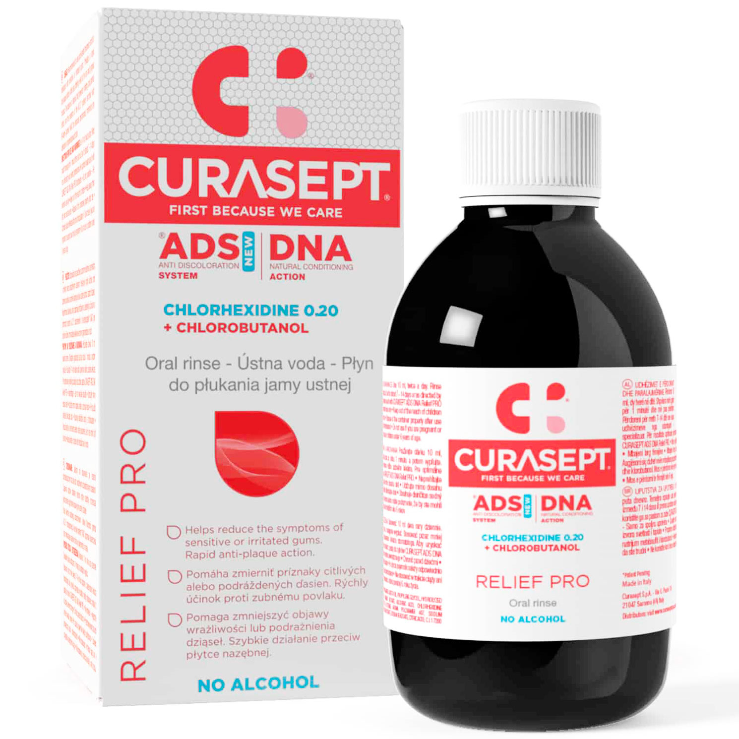 Klorhexidin Mundskyl 0.20 % CURASEPT ADS DNA 220 Relief Pro 200 ml - Gel og Mundskyl mod Blister