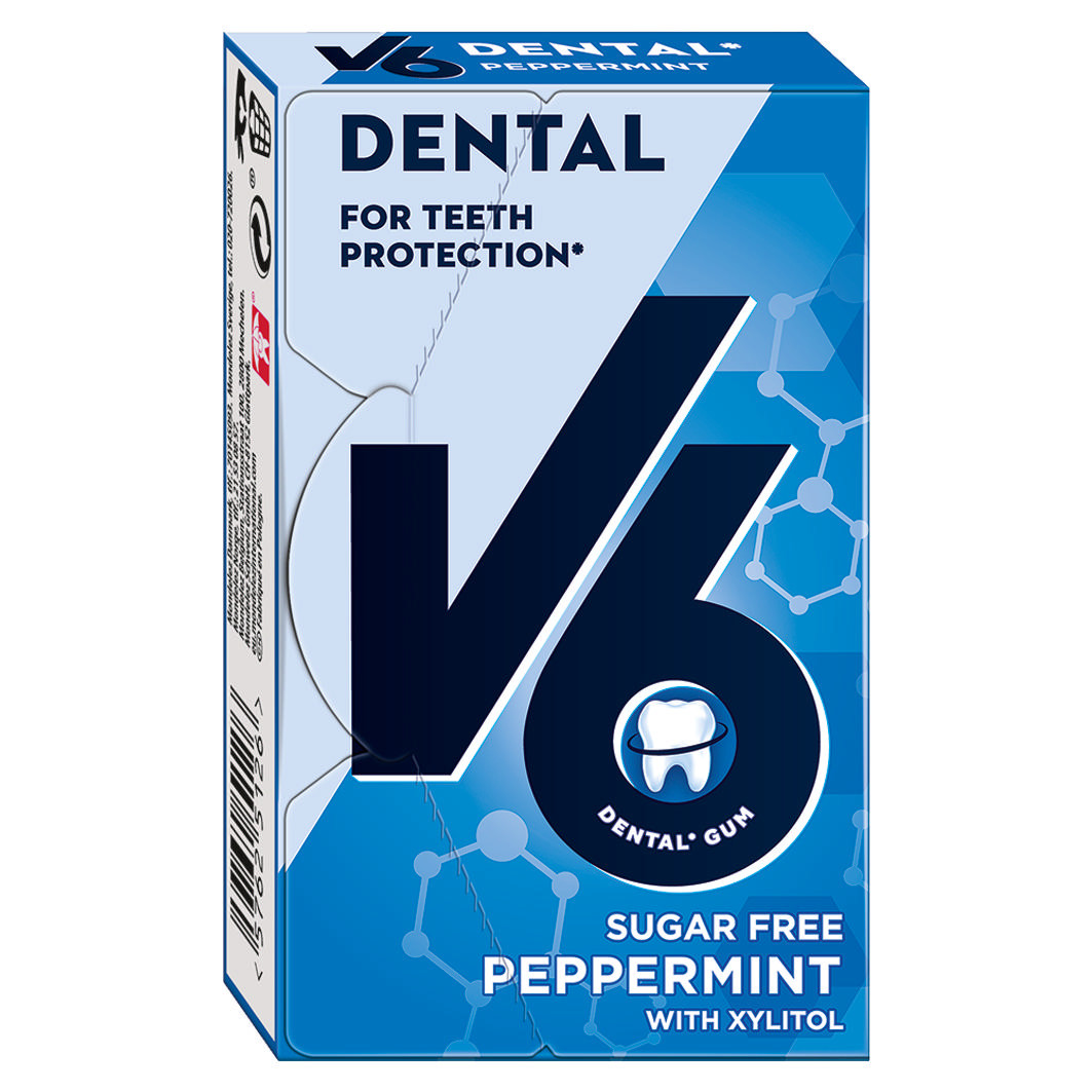 V6 Xylitol Tyggegummi Peppermint 24g - V6 Tyggegummi