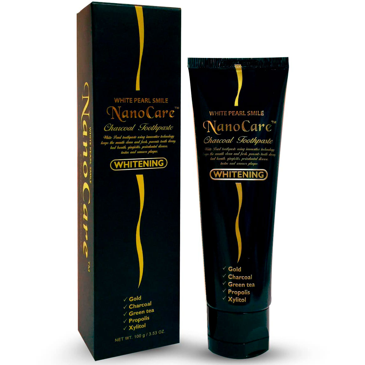 Zahnaufhellung Zahnpasta WHITE PEARL NanoCare Black Gold + Xylitol 100g