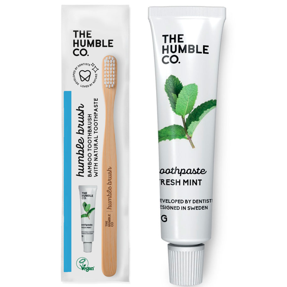 Bambus Tandbørste + Naturlig Tandpasta 7 ml THE HUMBLE Rejsekit