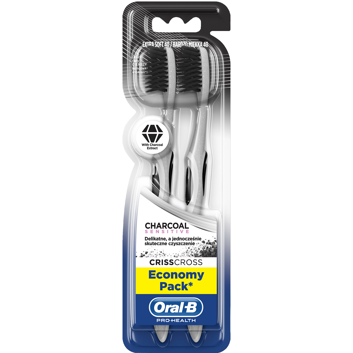 ORAL-B Pro-Health Tandbørster 2 stk. CrissCross Charcoal Sensitive Extra Soft 40