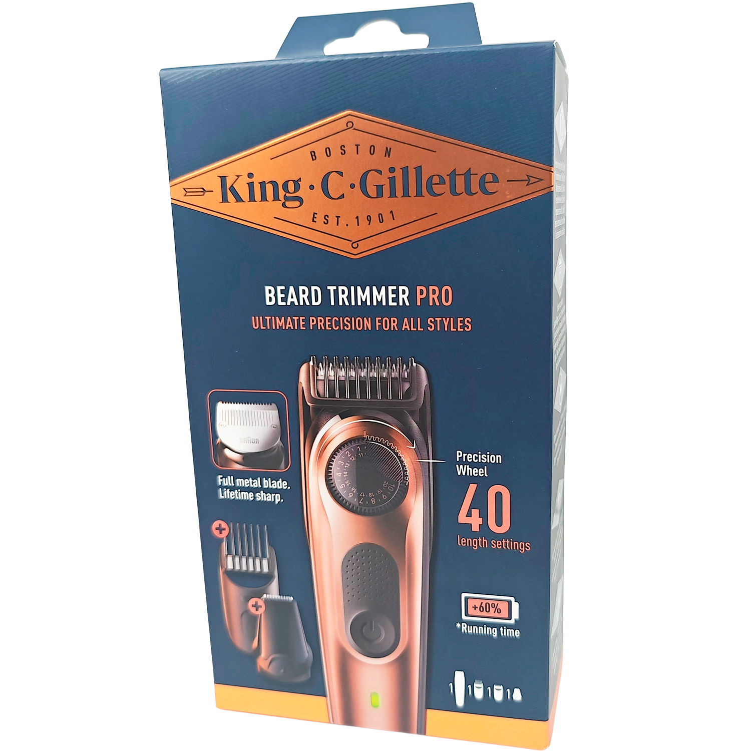 GILLETTE King C. Elektrisk Skægtrimmer Pro inkl. Præcisionshoved + 2 Kamme