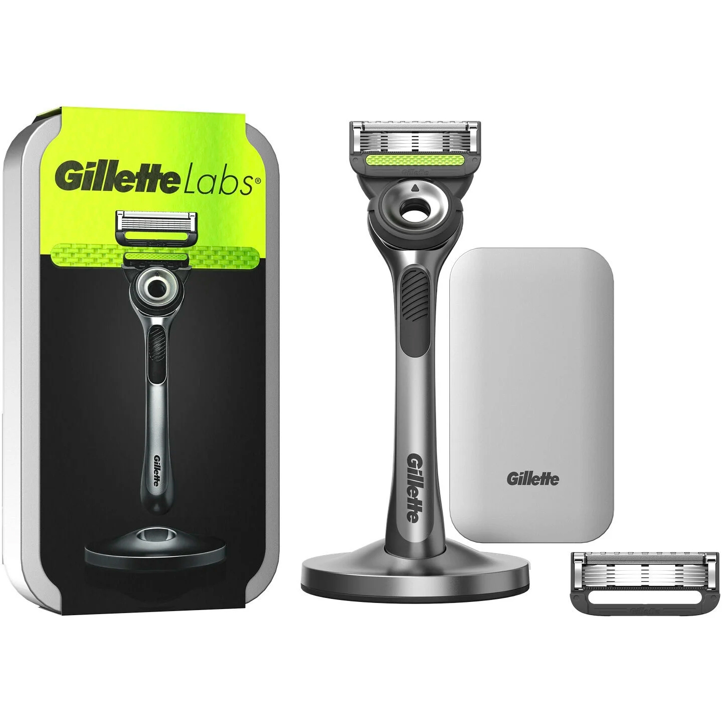 GILLETTE LABS Rasierer + Magnet-Dock + 2 Rasierklingen + Reisetasche