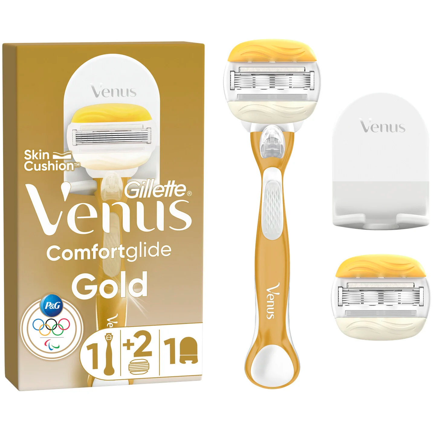 GILLETTE Venus Comfortglide Gold Barberskraber + Ekstra Barberblad + Vægholder